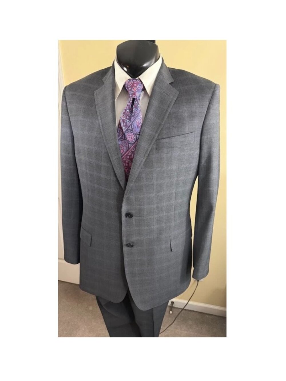 Brooks Brothers 346 Mens 43RG Gray Plaid Wool Blend 2 Piece Suit Fitzgerald Fit